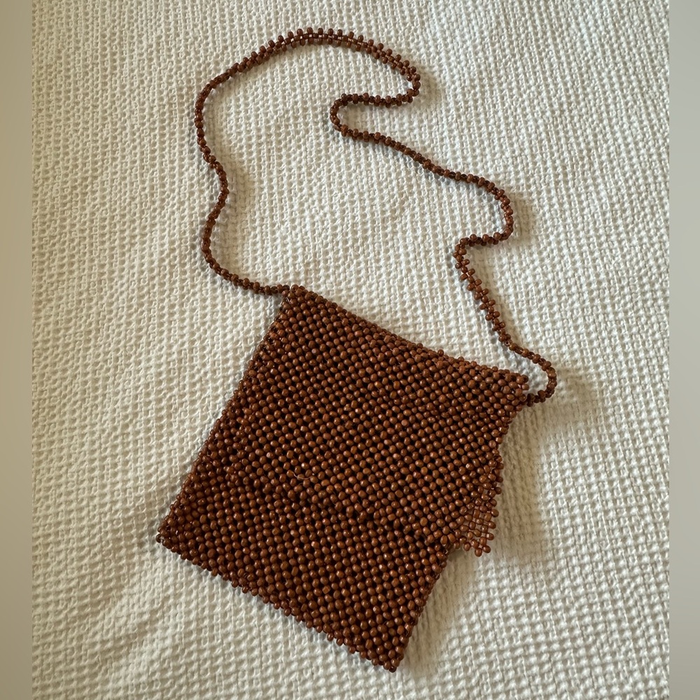 Vintage beaded small brown crossbody bag